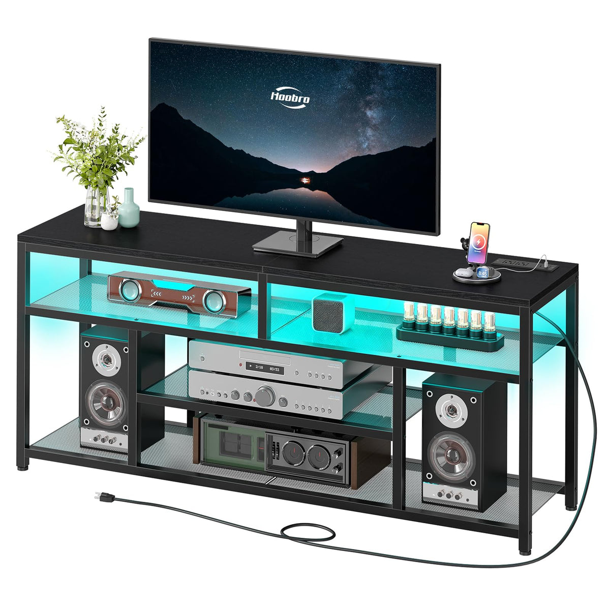 Black LED TV Stand with Charging Station