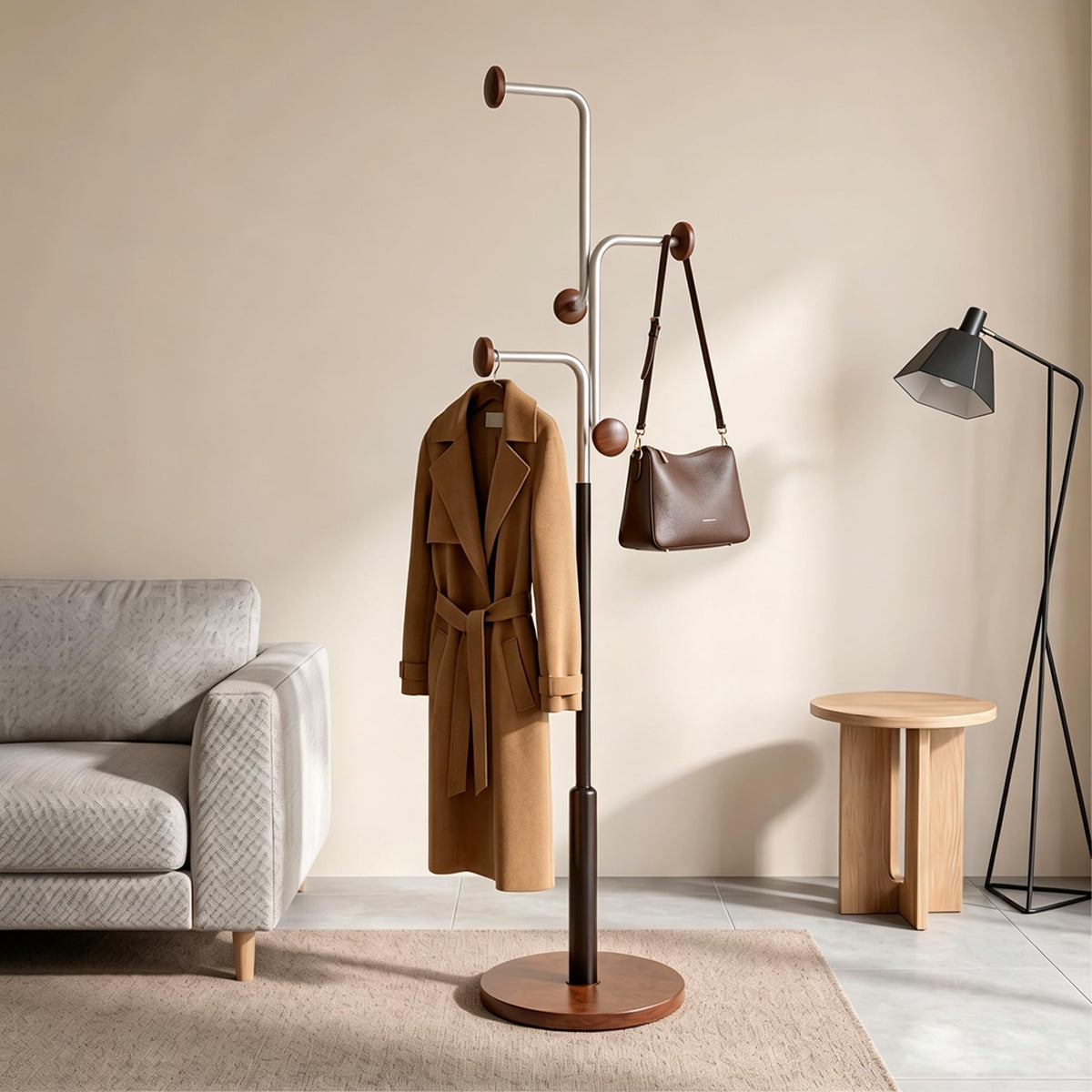 Freestanding Coat Rack with Wood Base