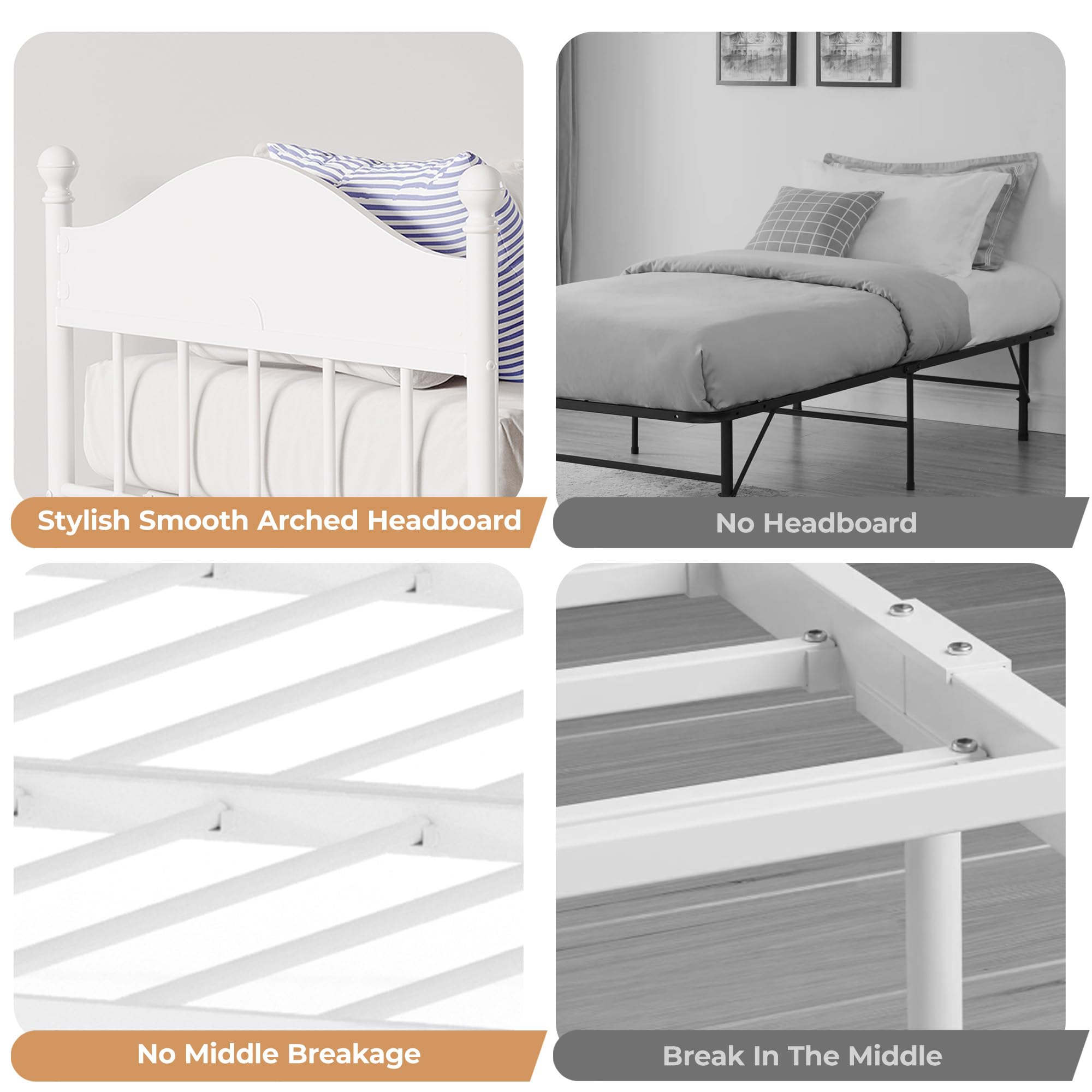 Daybed with Trundle, Metal Twin Size Day Bed with Stylish Headboard, Sofa BedFrame with Pop Up Foldable Trundle Bed, Heavy Duty Steel Slats Platform for Living Room, Bedroom and Guest Room, White