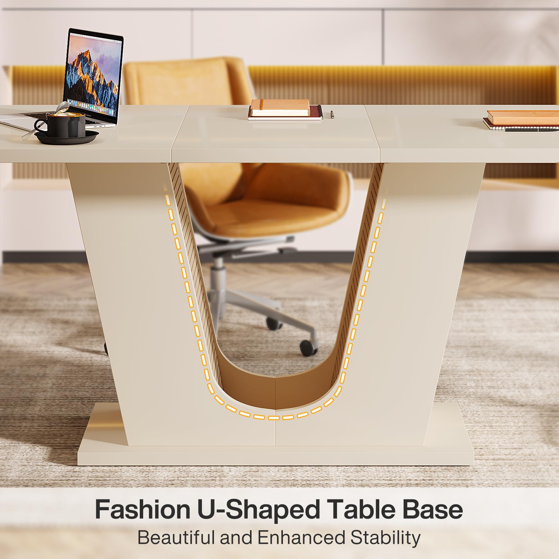55-Inch Rectangular Conference Table with U-Shaped Base