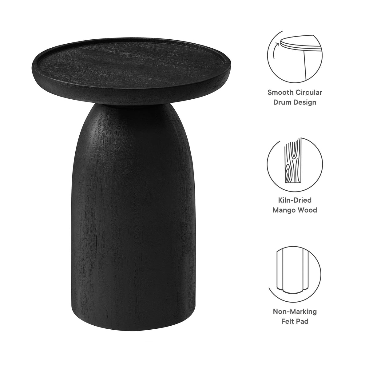 Solid Mango Wood Drum Side Table