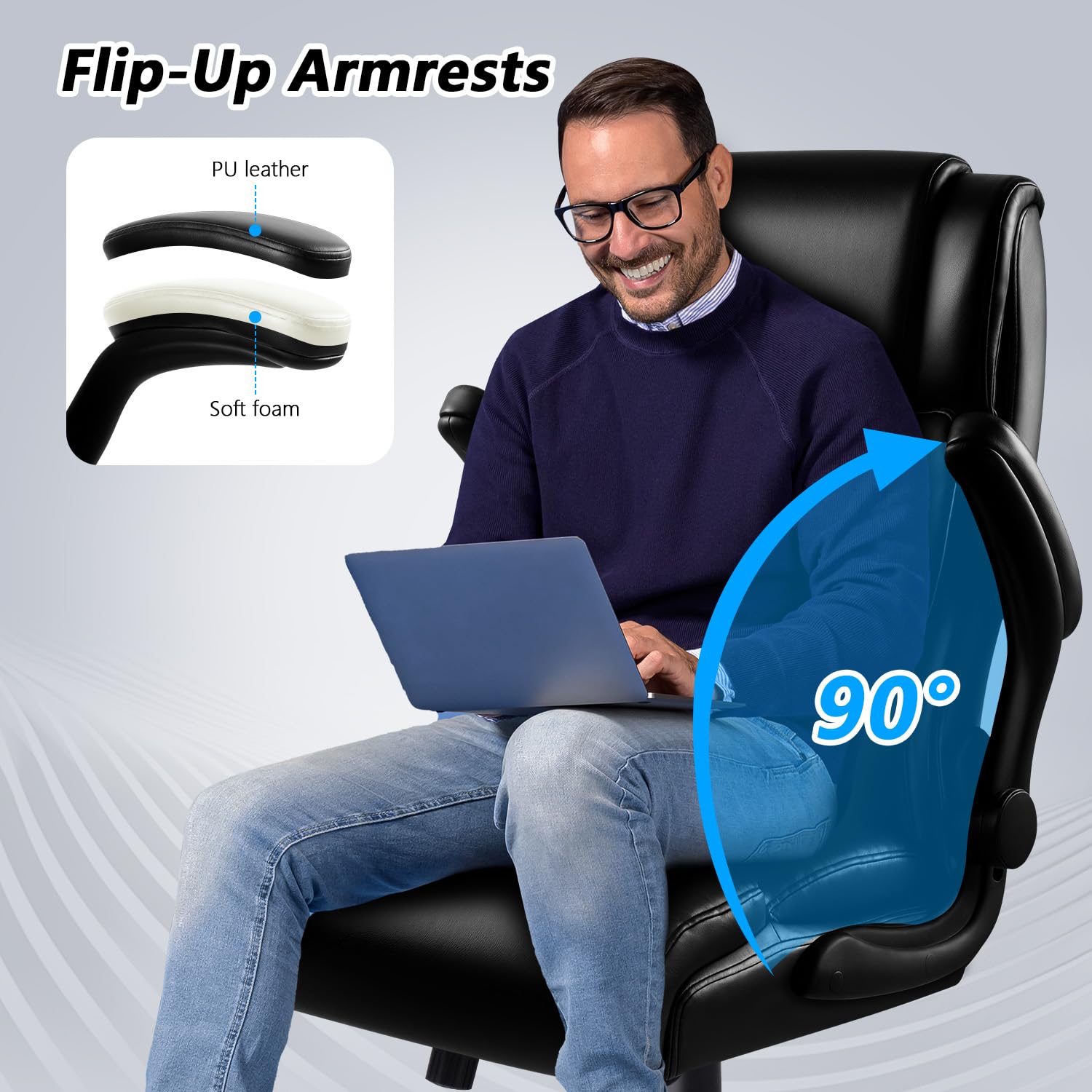 Big & Tall High Back Office Chair with Flip-Up Armrests & Lumbar Support