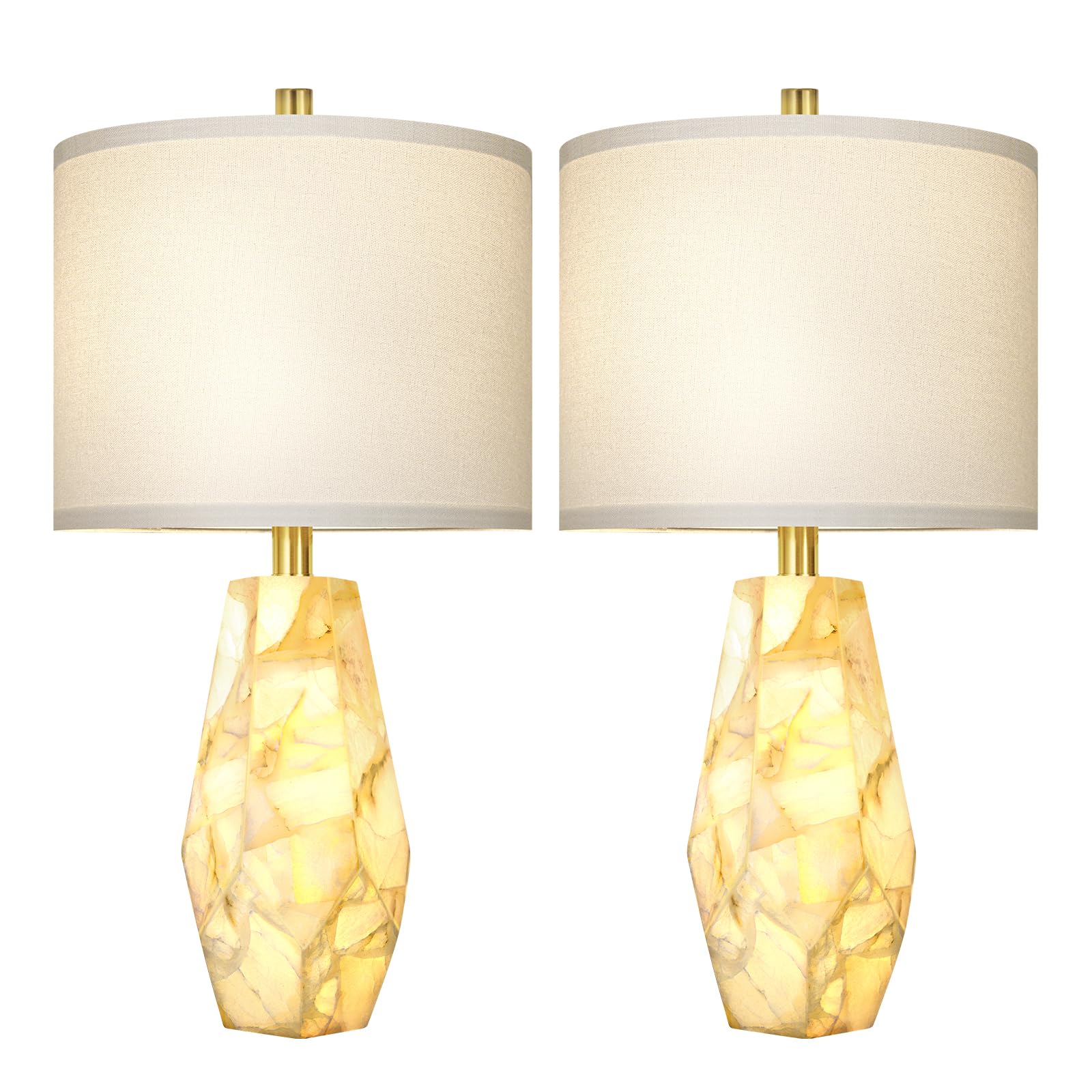 Scenekoy 23" Alabaster Living Room Table Lamp Set of 2 with Night Light, Rotary Switch, Modern Table Lamps with Linen Shade for Bedroom, Living Room, Bedside, Nightstand (Bulb Included)