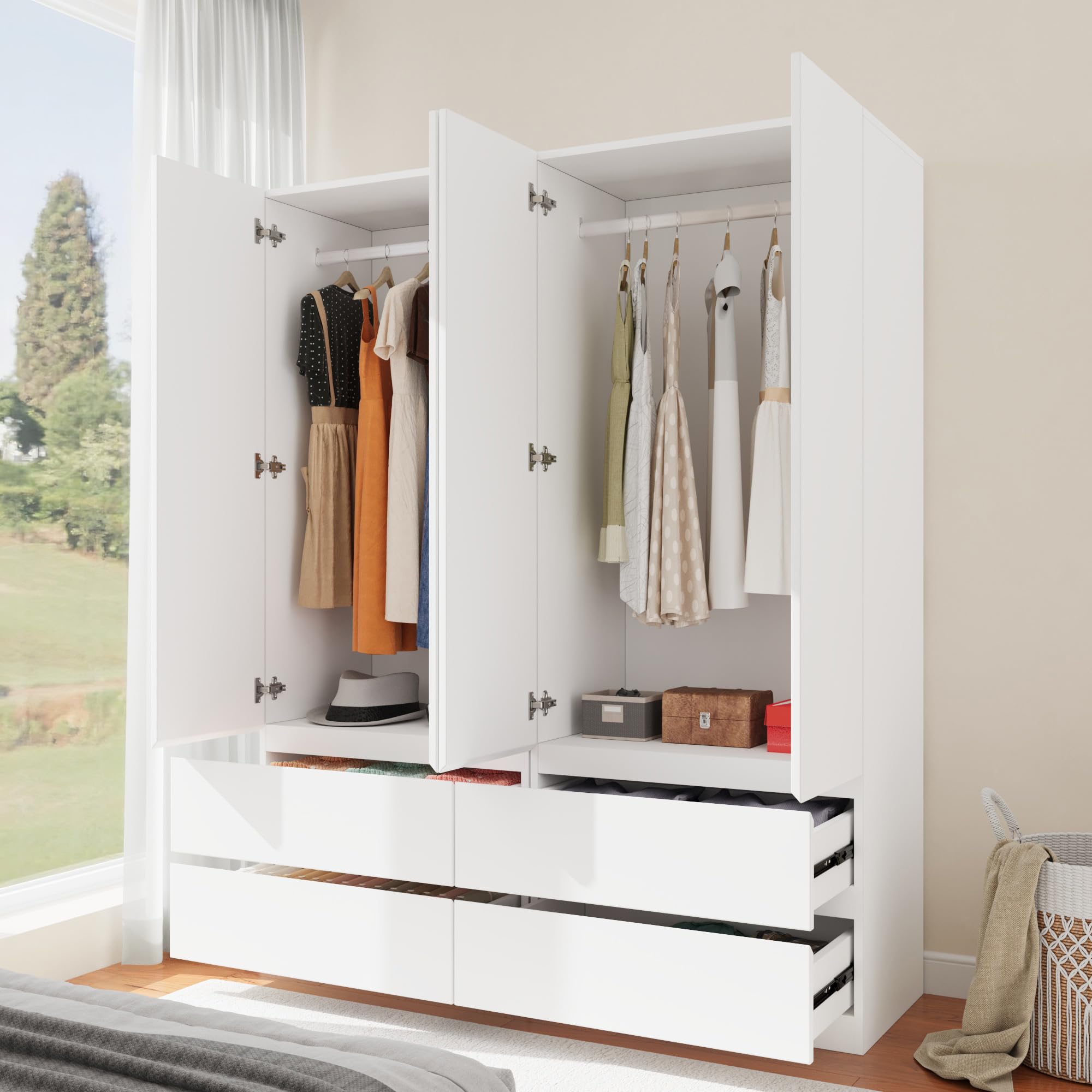 Armoire Wardrobe Closet with Drawers & Hanging Rod