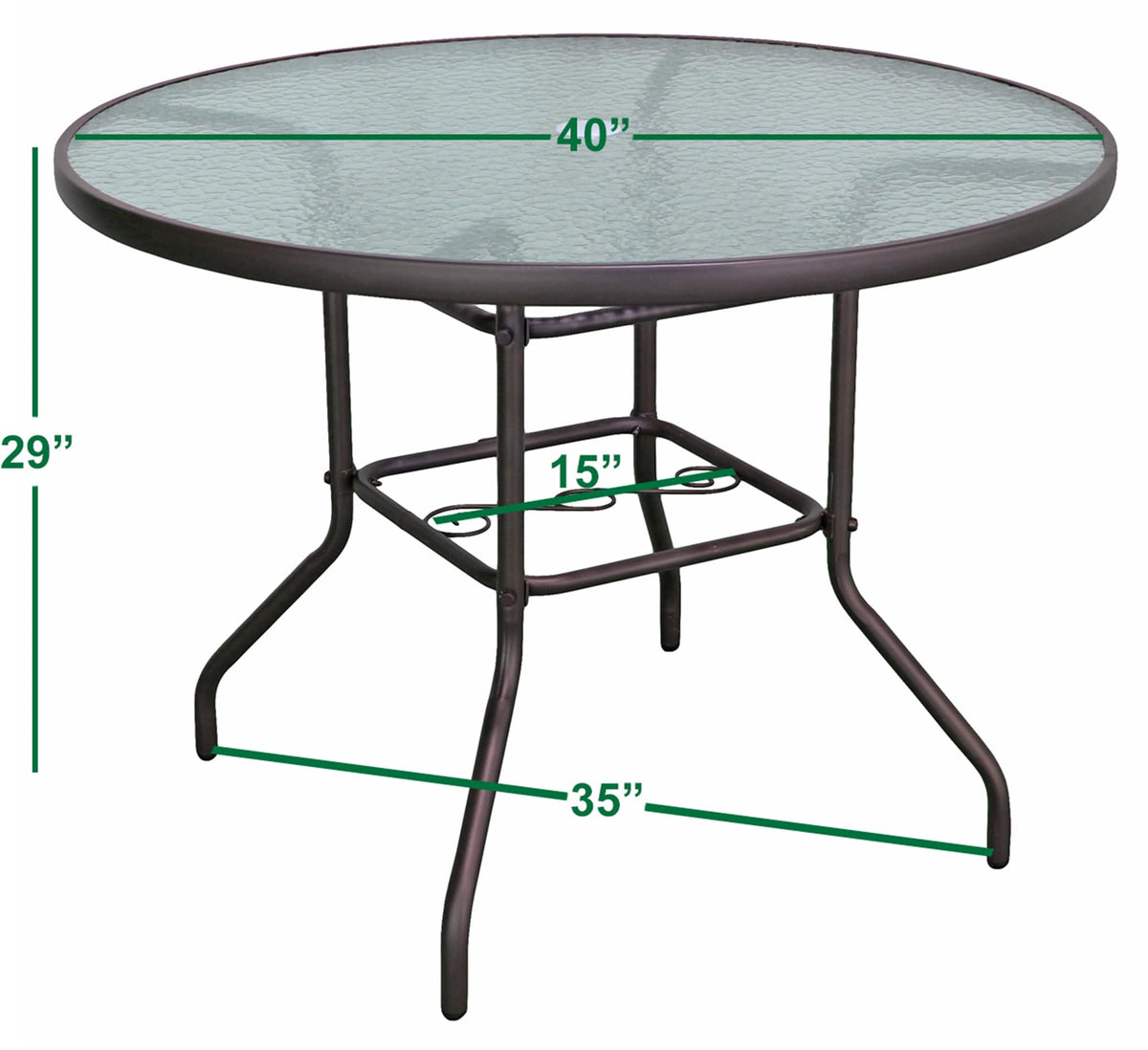 Garden Elements Outdoor Patio Furniture, Round Dining Table, Steel Base and Rim with Water-Wave Glass Top, Brown, 40"