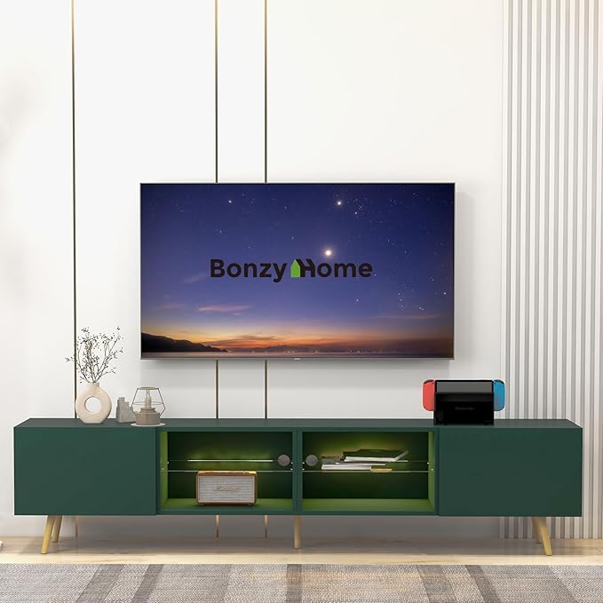 LED TV Stand with Storage Cabinets & LED Lights