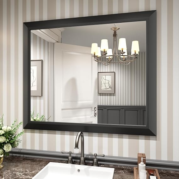 Walnut Wood-Grain Bathroom Mirror