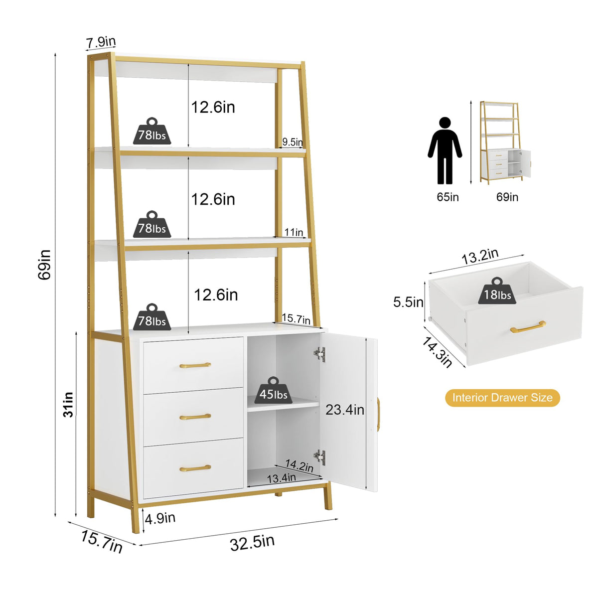 Ladder Bookshelf with Drawers
