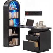 LED Computer Desk with Bookshelf