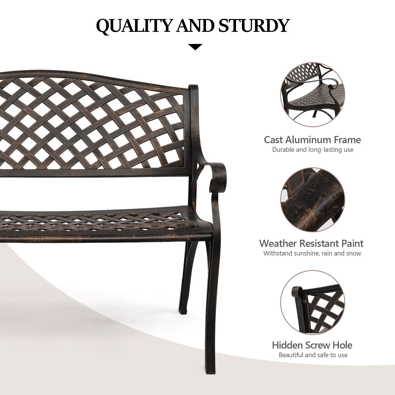 Outdoor Patio Garden Bench with Anti-Rust Aluminum Frame