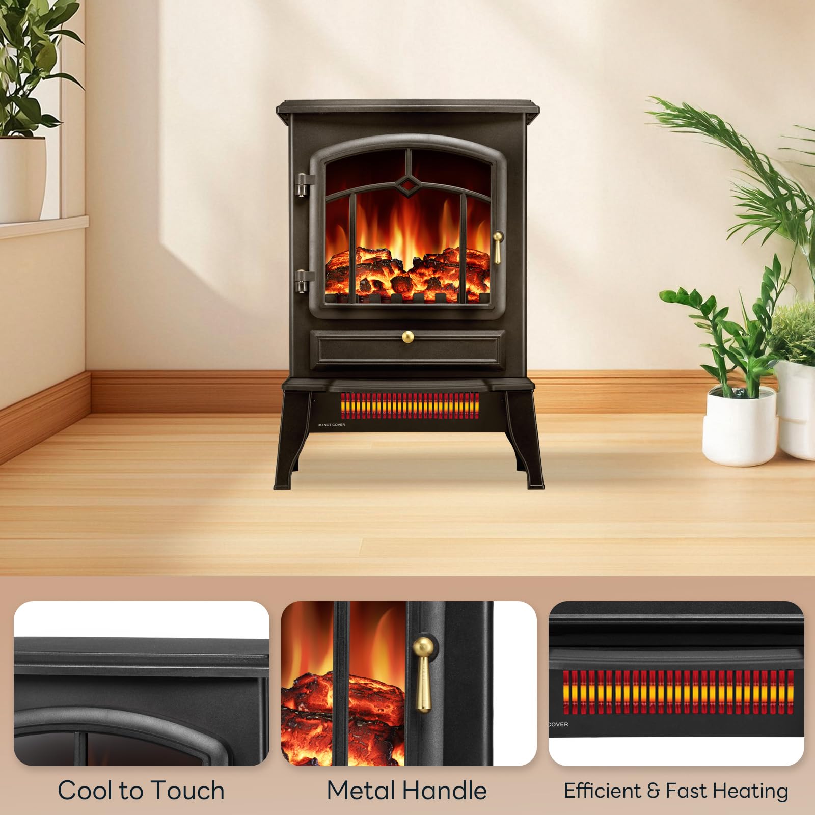 Electric Fireplace Stove Heater with Adjustable Flame