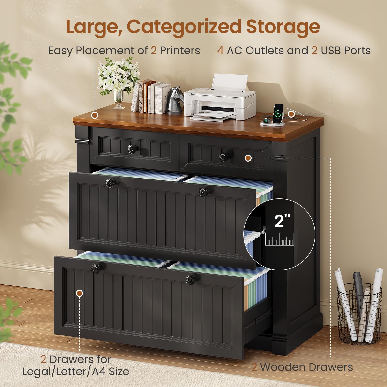 4-Drawer Filing Cabinet with Power Outlets