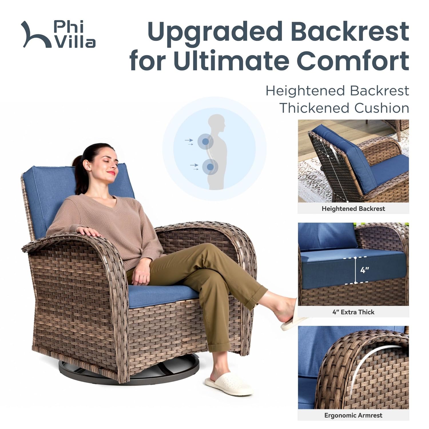 Wicker Patio Conversation Set with Swivel Chairs & Ottomans