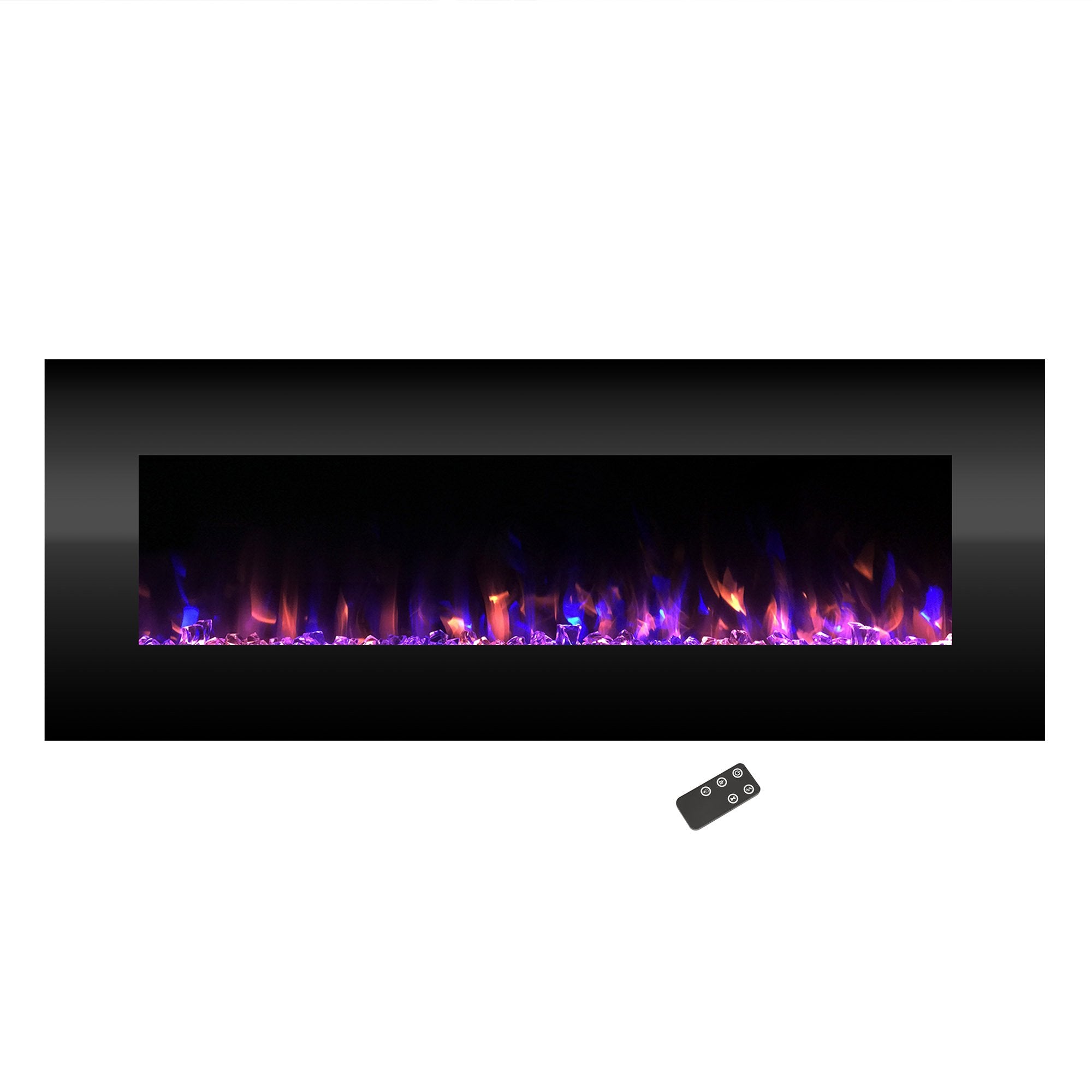 Northwest 54 Inch No Heat Wall Mounted Fireplace - Adjustable LED Flame Color and Brightness Electric Fireplace Wall Mounted with Crystal Background, Timer and Remote (Black)