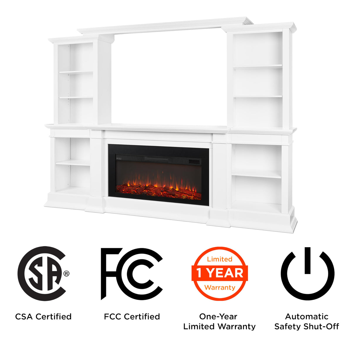 Real Flame Monte Vista Electric Media Fireplace, White,9900E-W