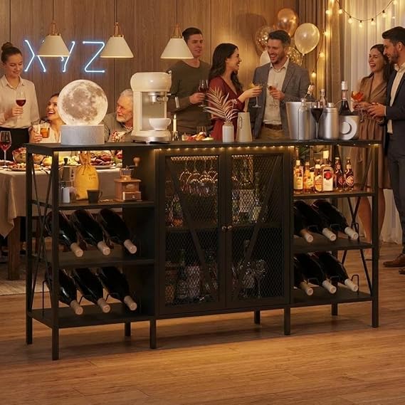 Wine Bar Cabinet with LED Light & Wine Rack