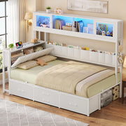 Twin Daybed with Storage Headboard & 4 Drawers, Hight Bookcase, White