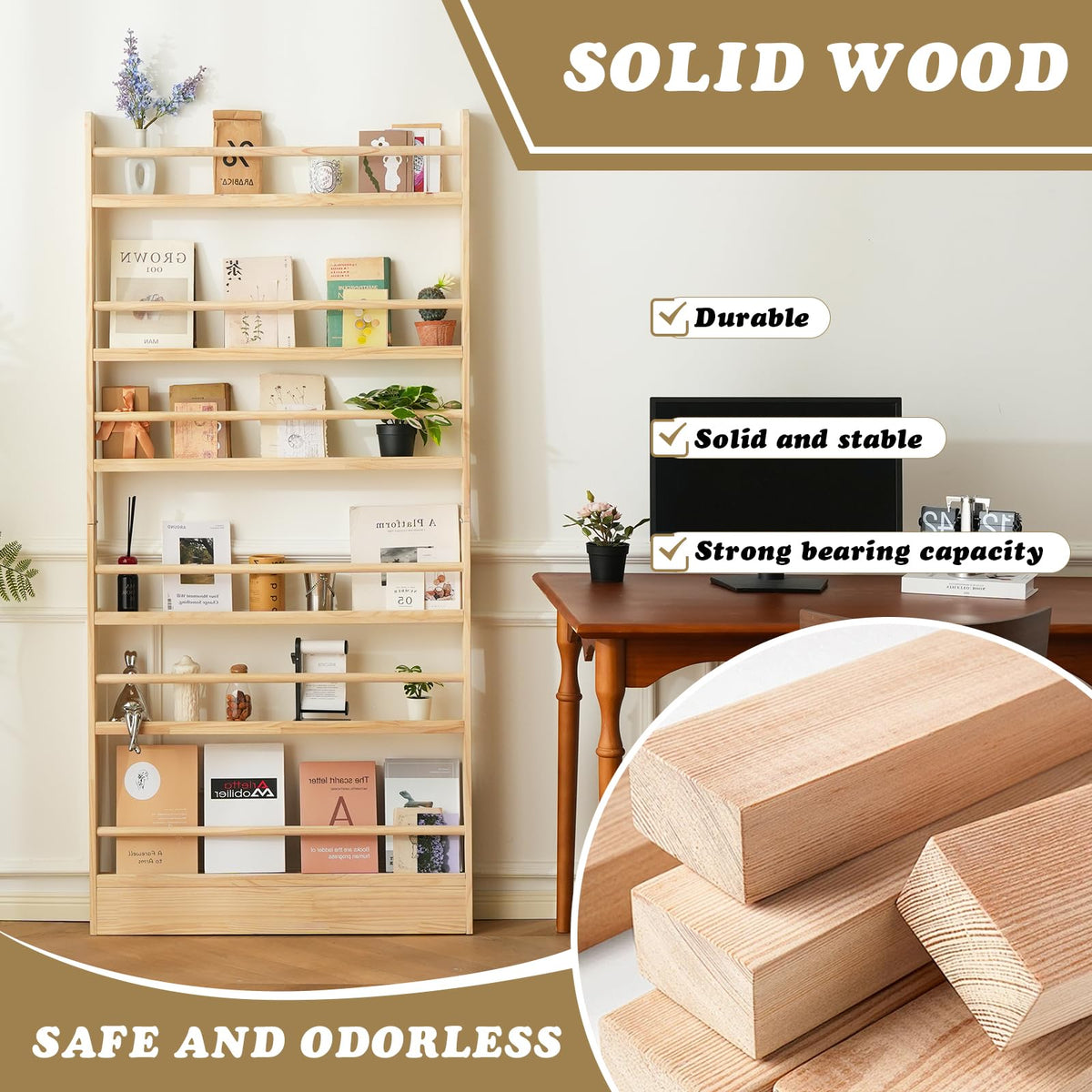 Baveke 6 Tier Behind The Door Bookshelf, Natural