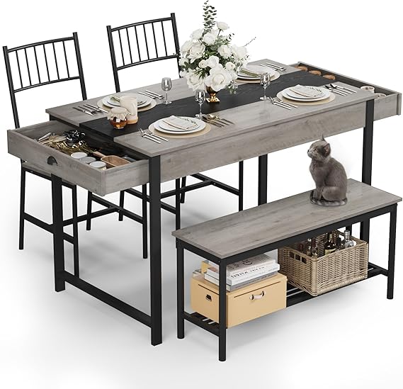Space-Saving Dining Table Set for 4 with Bench