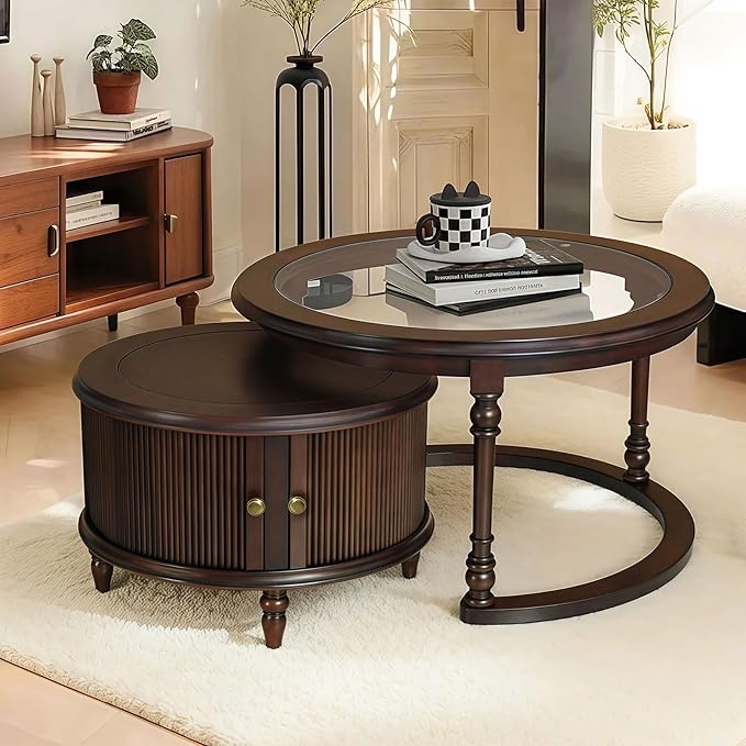 Round Nesting End Table with Storage