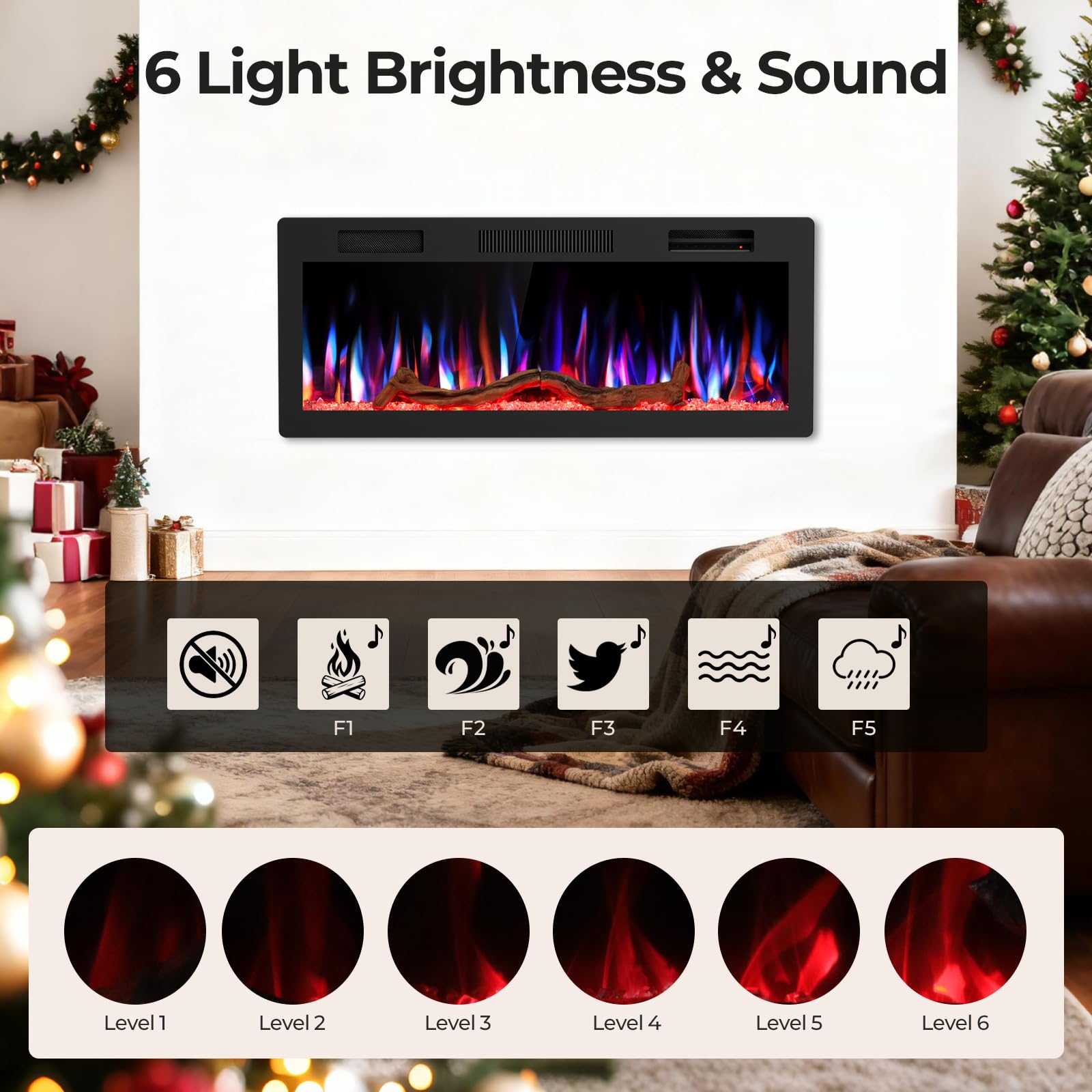 R.W.FLAME 42 Inch Electric Fireplace,Recessed & Wall Mounted Indoor Smart Fireplace Heater,Adjustable Flame Color & Speed,Touch Screen & Remote Control,Low Noise,with Timer,Alexa/WiFi Enabled
