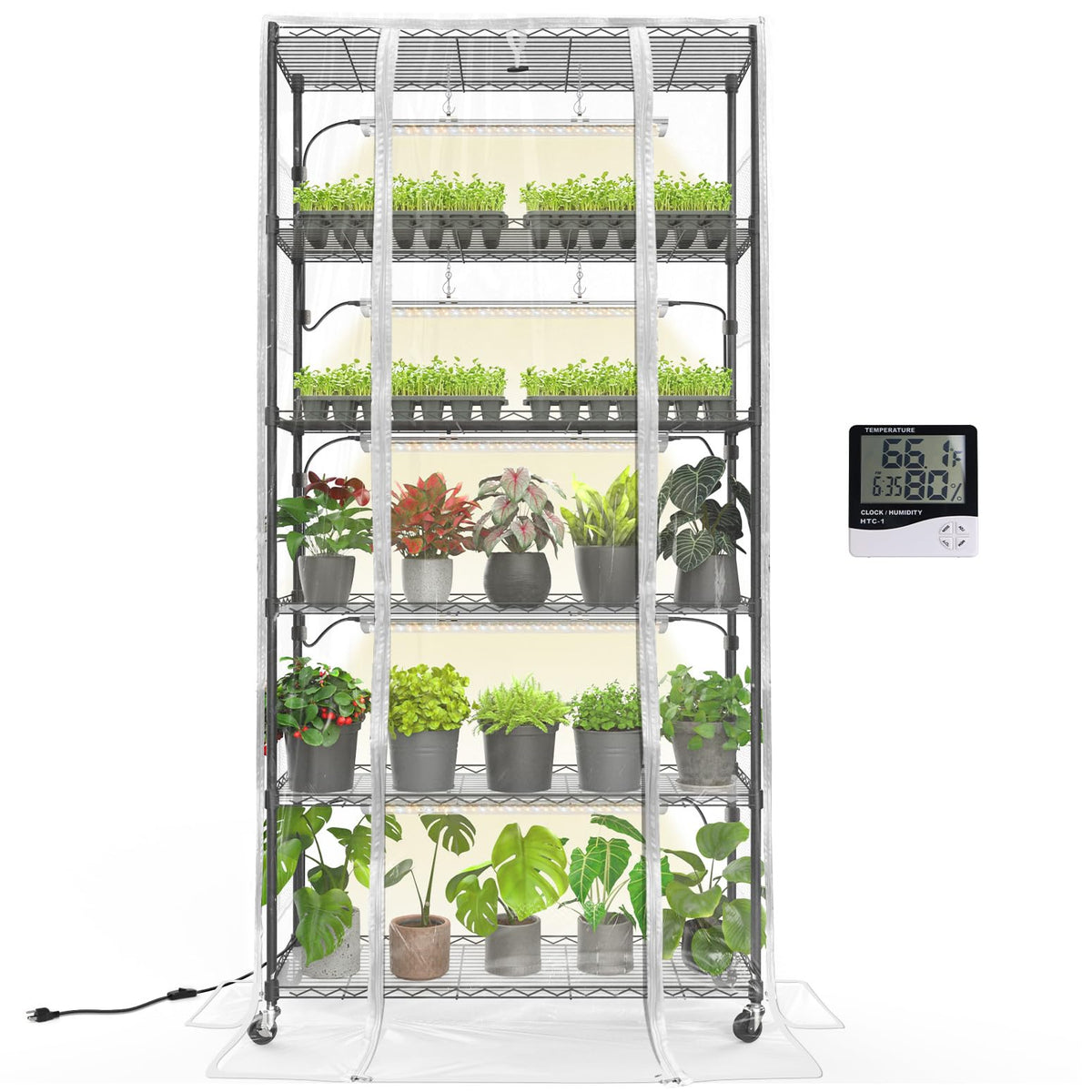 Bstrip 5-Tier Indoor Greenhouse with Grow Light, 35.4x13.8x71in