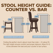 ROME + OAK Set of 4 Runyan 31" Swivel Bar Stool, High Back Barstool in Dark Walnut Finish with Vintage Brown Vegan Leather Seat
