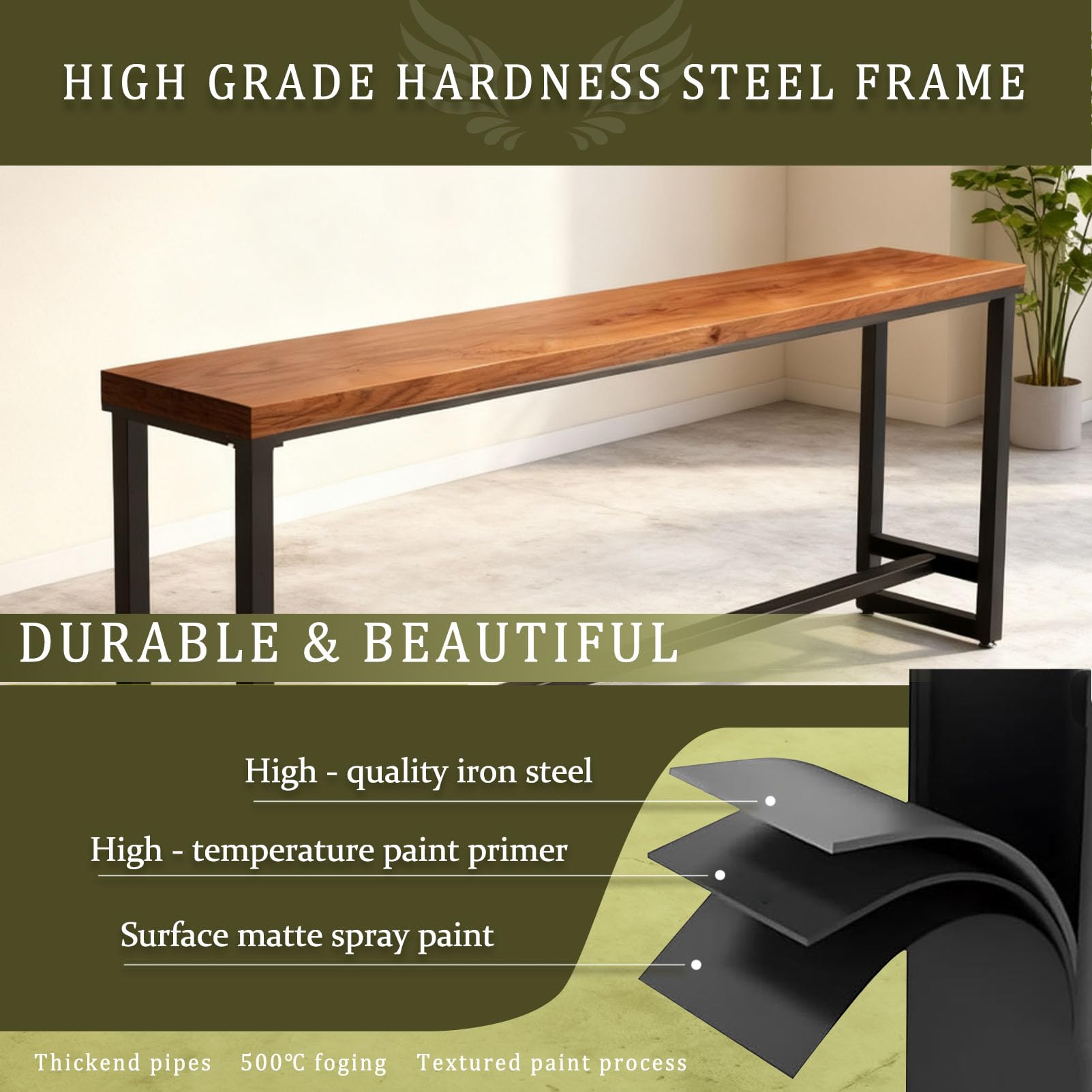 Caotpe Bar Height Table Long Bar Table Solid Wood Farmhouse Bar Table Industrial Long Bar Height Table for Kitchen Coffee Shop, No Stool(47" L x 15.7" W x 41.3" H)