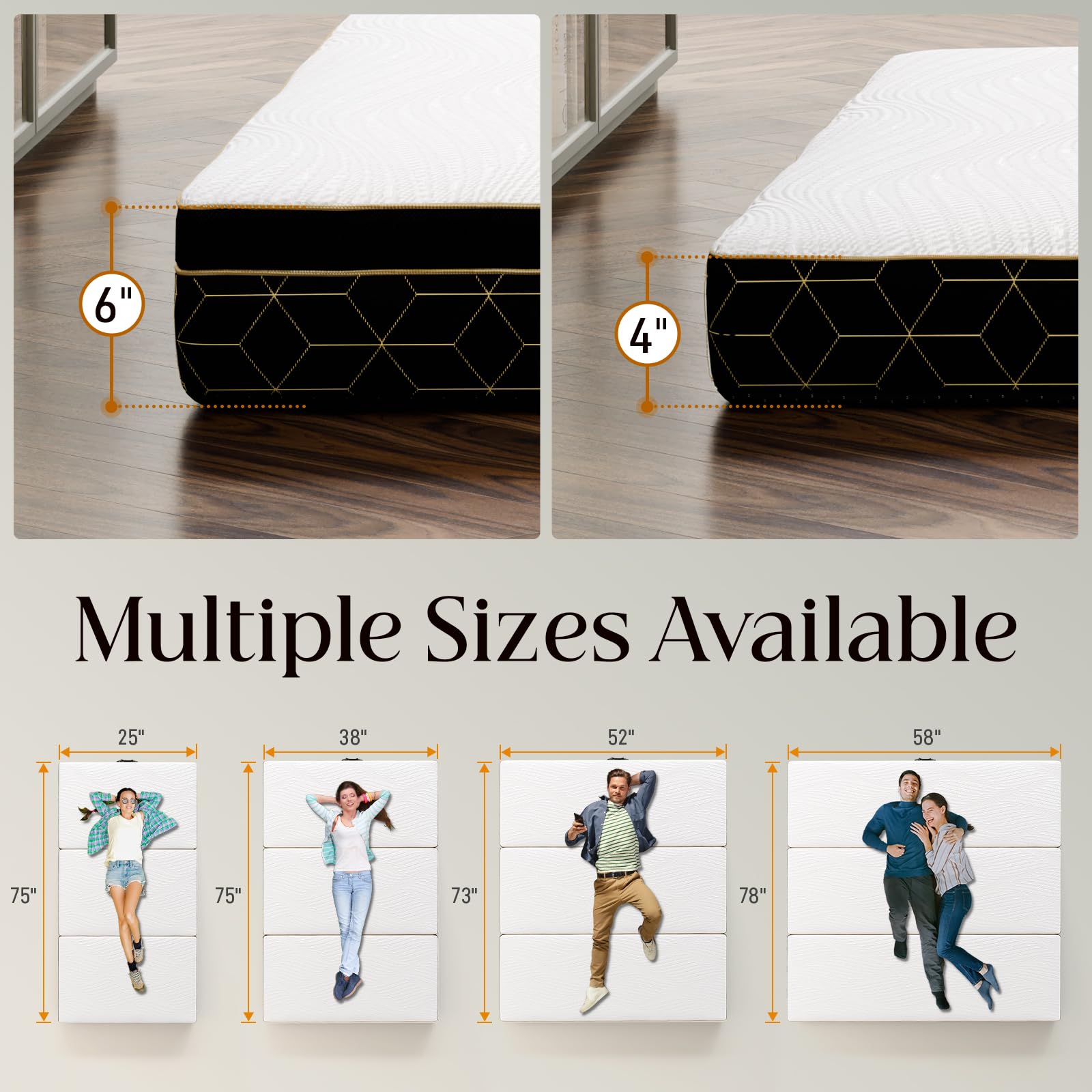 GEMBED Tri-Fold Memory Foam Mattress Queen - 5.9 Inch Portable Folding Mattress with Handle & Washable Cover, Floor Bed with Non-Slip Base, Space-Saving for Room, Travel, Guest Bed, RV, 78"x58"x5.9"