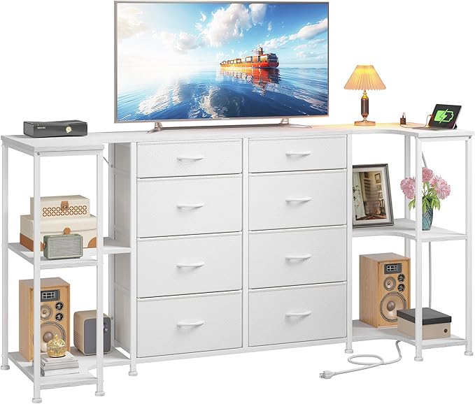 8-Drawer Dresser & TV Stand with Charging Station