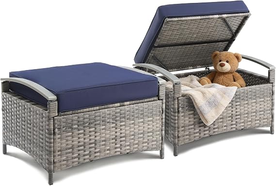 Rattan Storage Ottoman Set