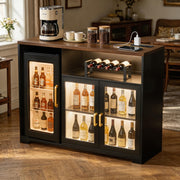Wine Bar Cabinet with Fridge Space, LED Light & Power Outlets