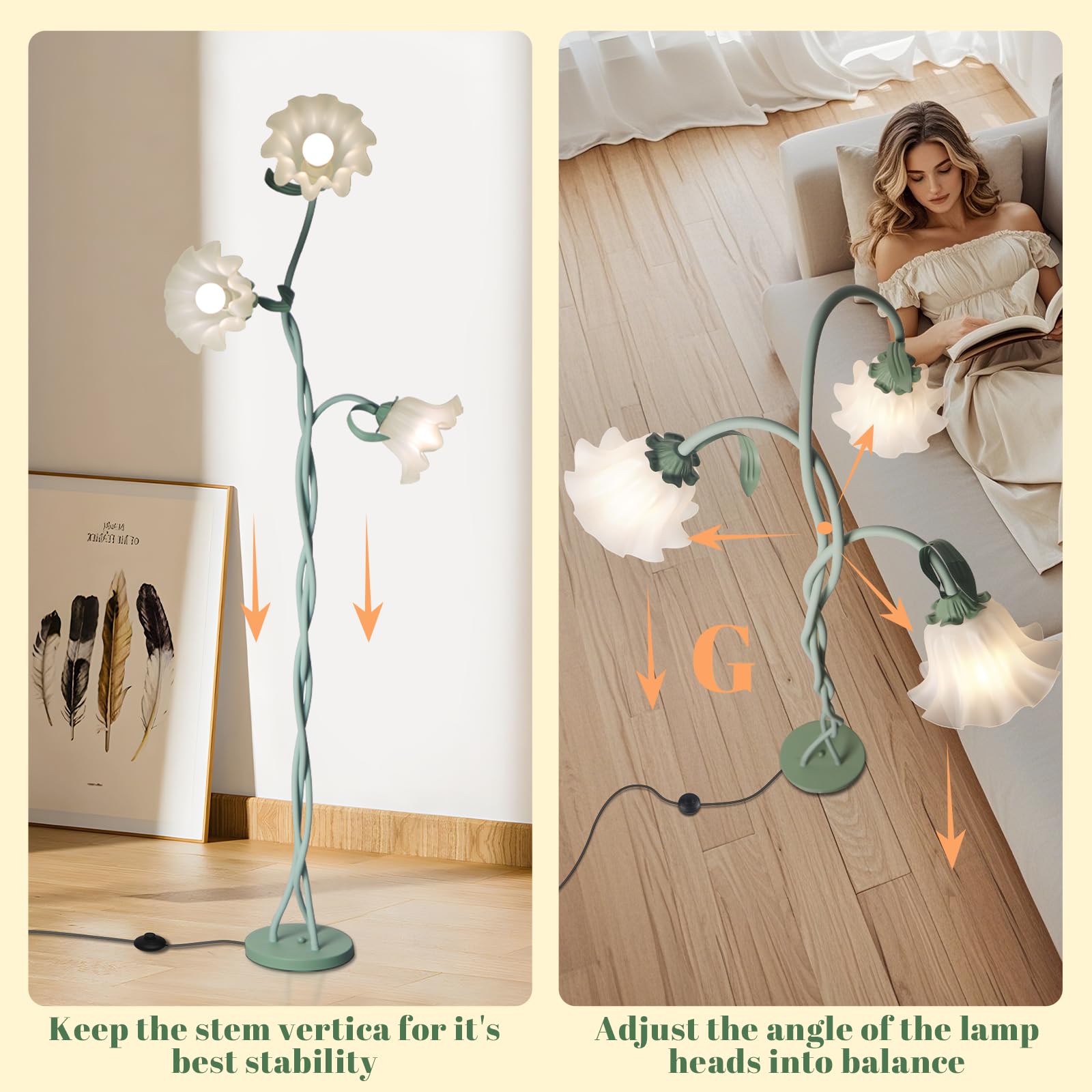 Gooseneck Floor Lamp with 3 Flower Shades