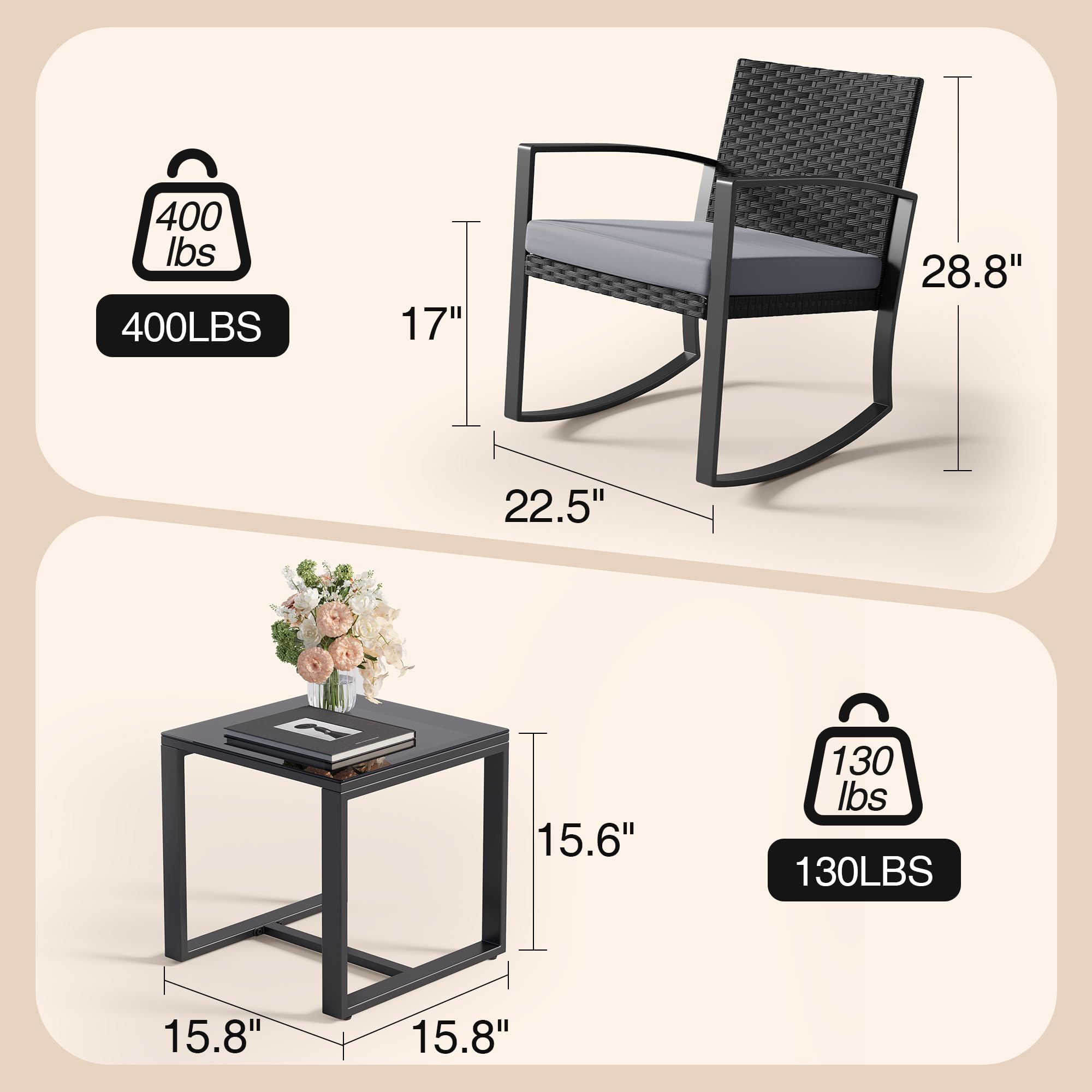 3-Piece Rattan Patio Bistro Set with Coffee Table