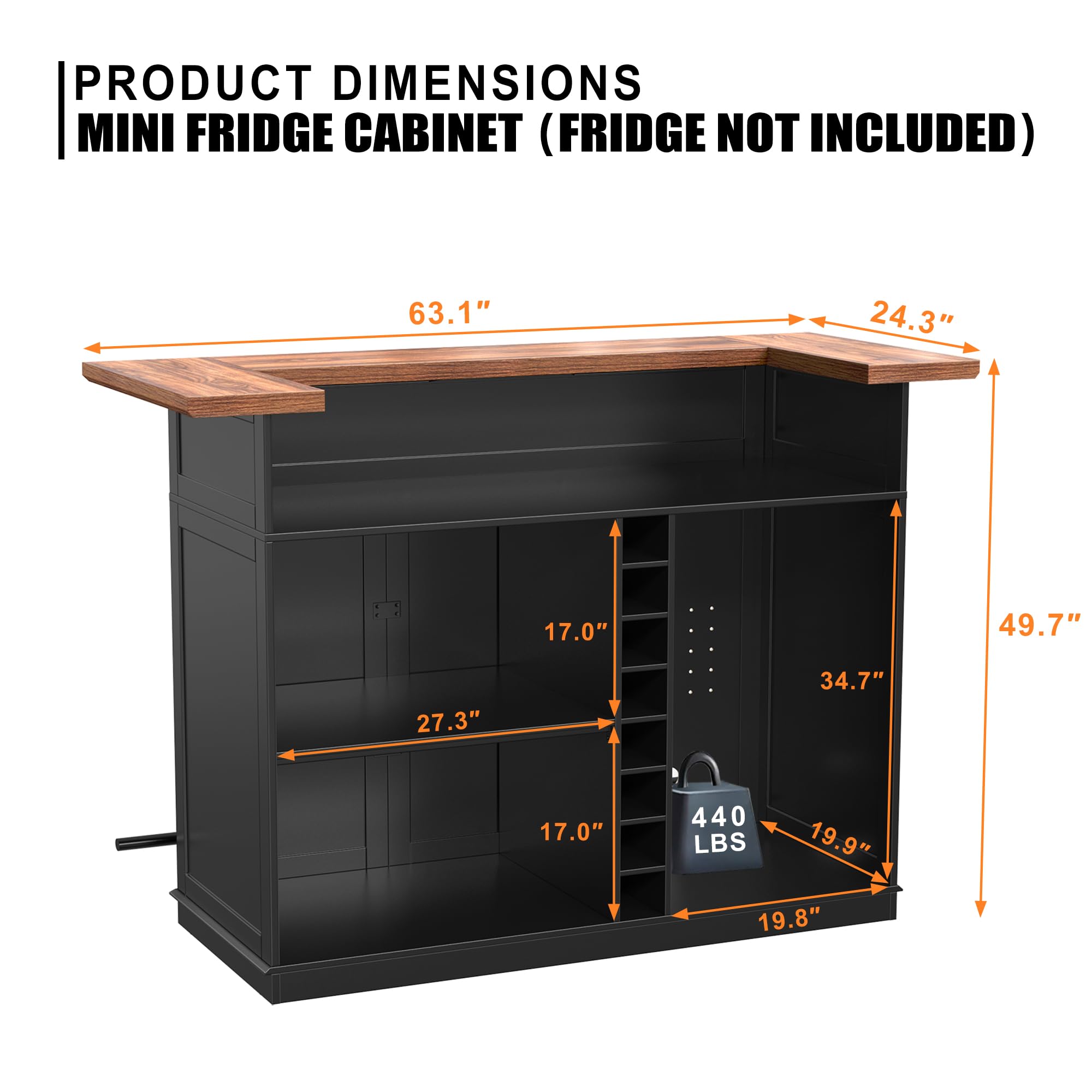 GDLF Home Bar Unit with Fridge Space, U-Shape Liquor Wine Cabinet, 63.1" Mini Bar Table with Storage for Basement or Living Room