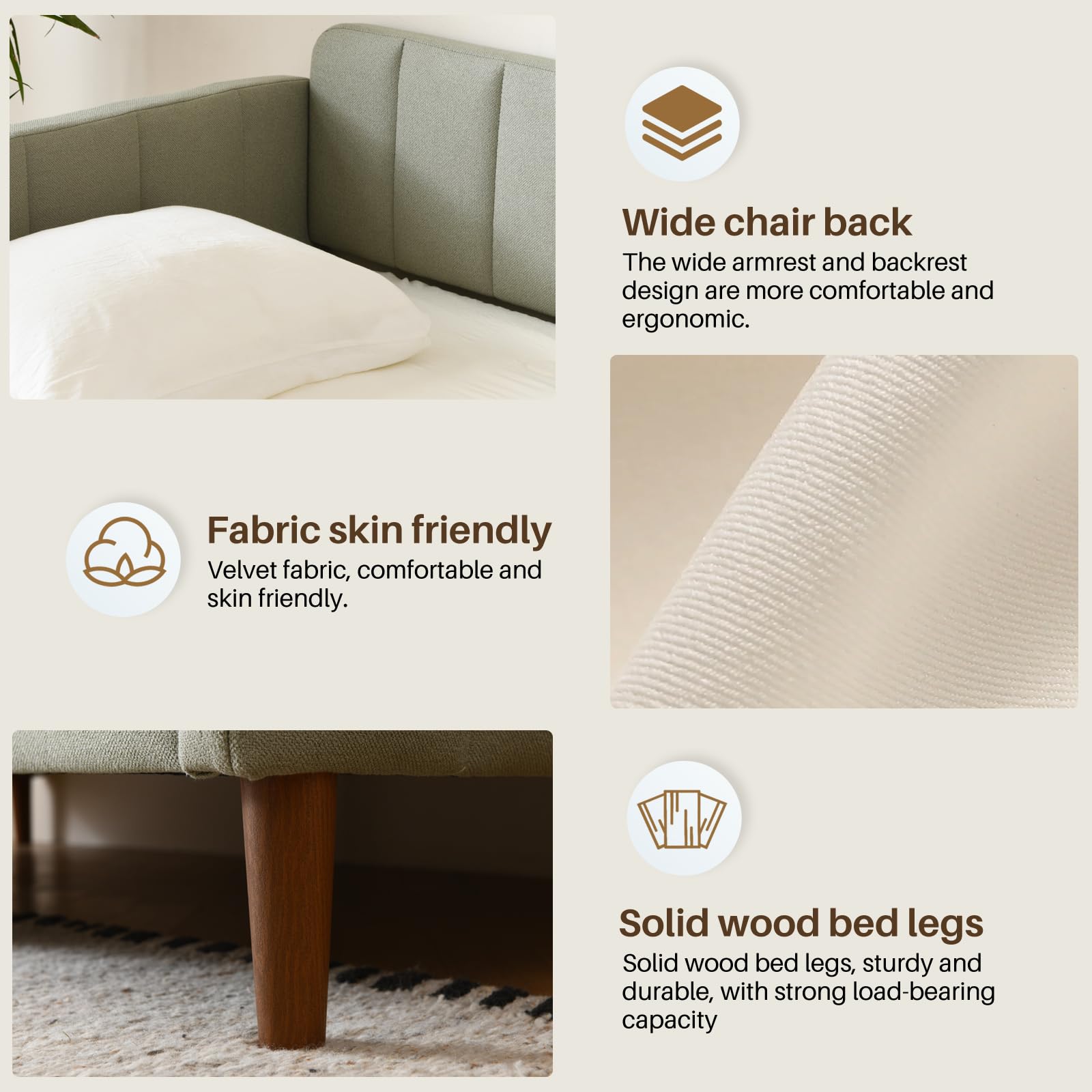 Twin Upholstered Daybed with Adjustable Backrest & Wood Slats