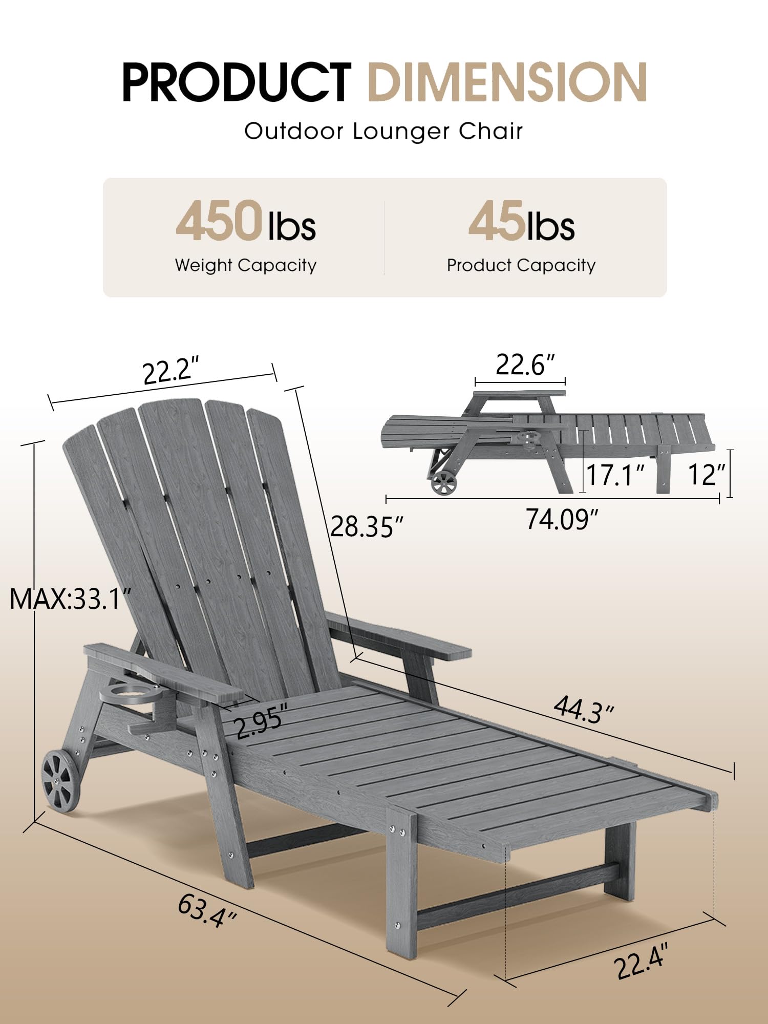 HDPE Adjustable Outdoor Chaise Lounge Chair