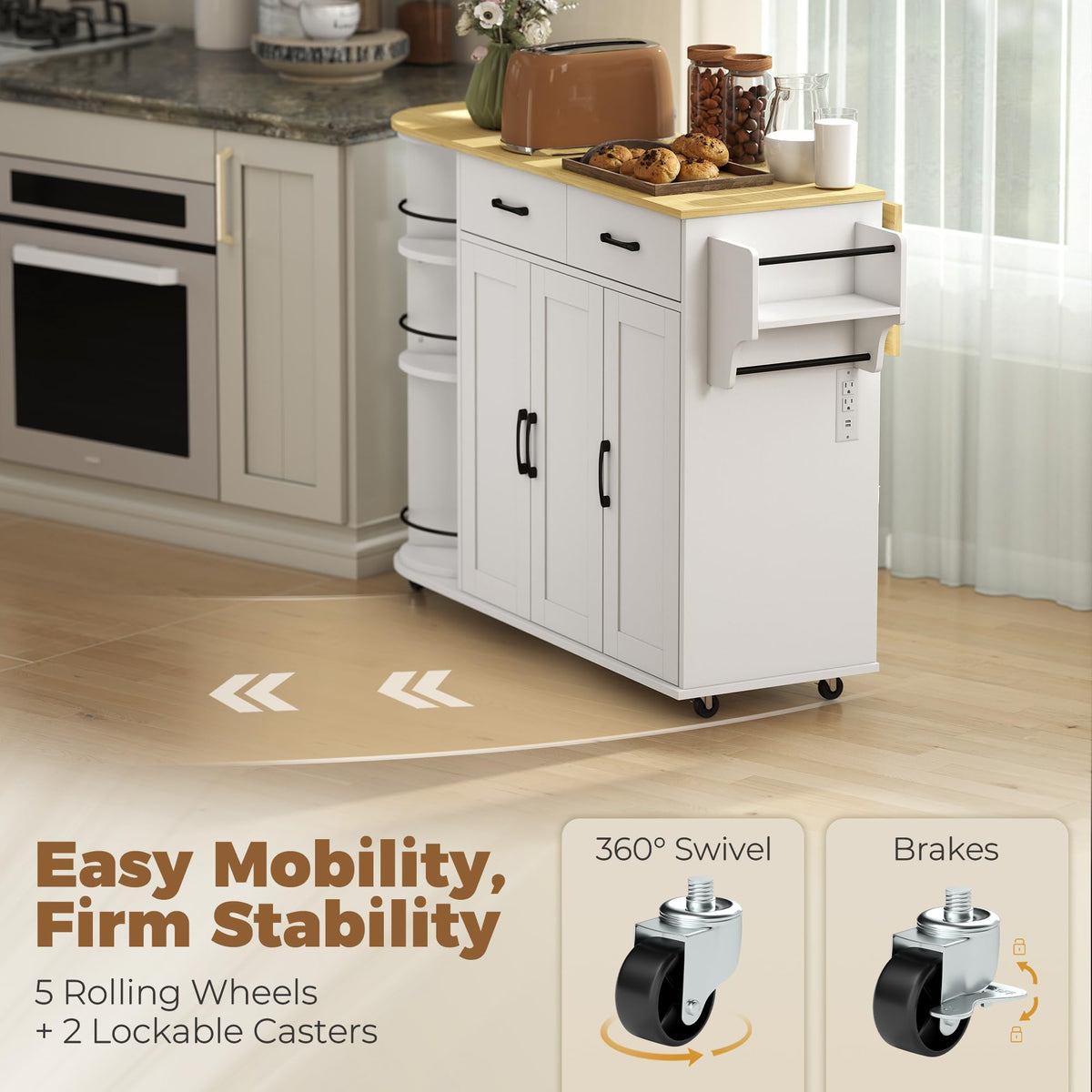 White Rolling Kitchen Island