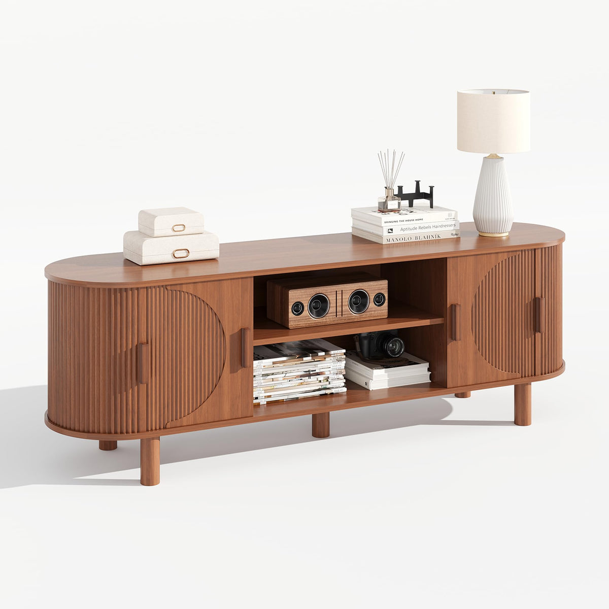 Fluted Sliding-Door TV Stand