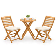3-Piece Acacia Wood Folding Patio Bistro Set with Cushions