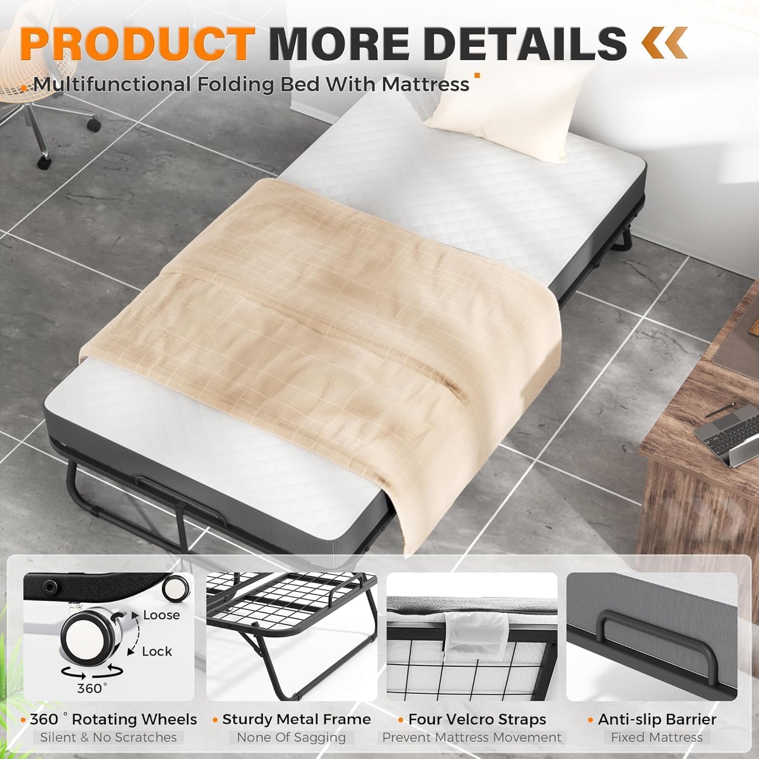 Folding Bed with Memory Foam Mattress