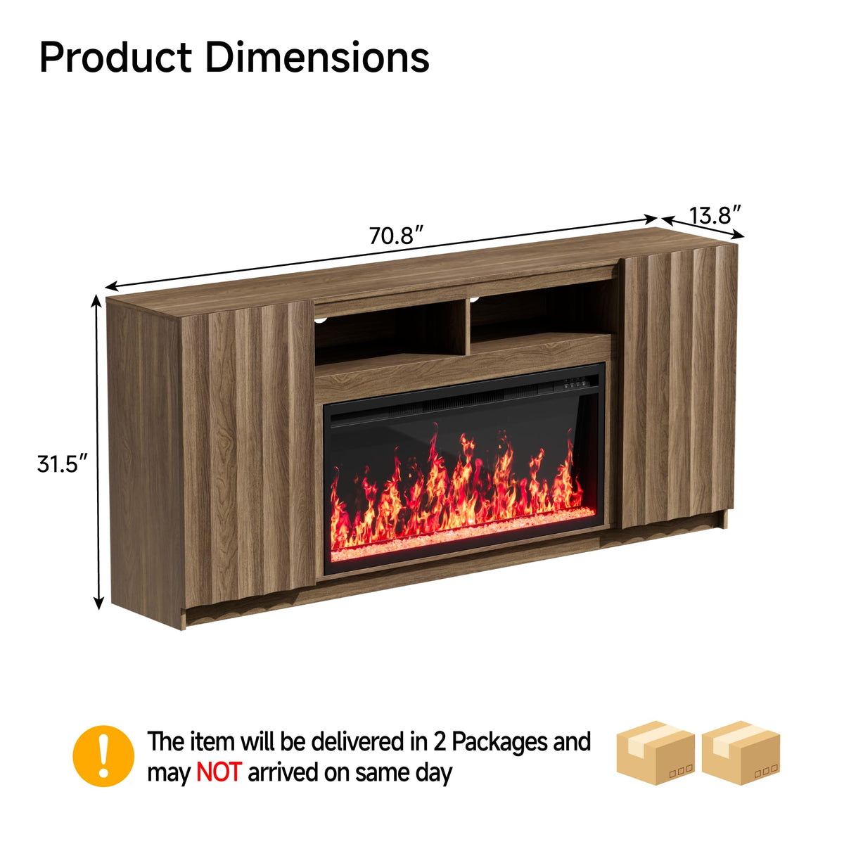 Now Mais 70" Fireplace TV Stand, Walnut