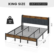 King Size Bed Frame with USB Charging Station, Storage Headboard with Smart LED Lights, Metal Platform Bed Noise Free, No Box Spring Needed, Easy Assembly