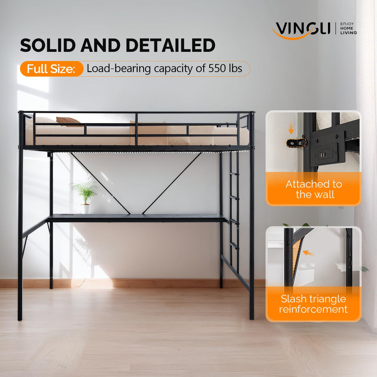 Full Metal Loft Bed with Desk
