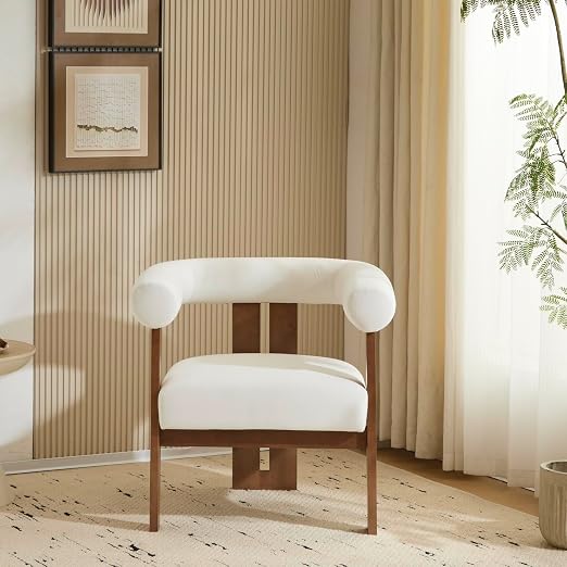 Velvet Accent Chair with Curved Backrest & 3-Leg Wood Base