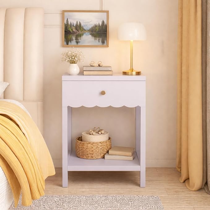 Scalloped Nightstand with Drawer & Open Shelf