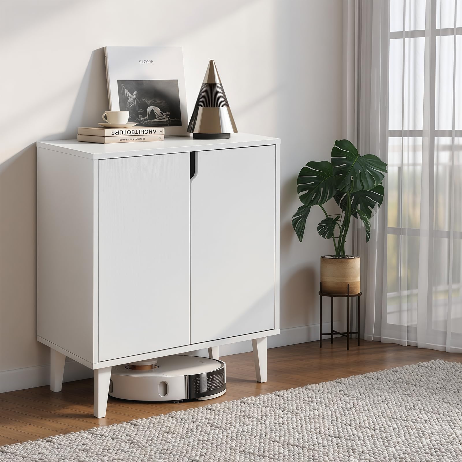 2-Door Storage Cabinet with Soft-Close Doors & Wood Legs