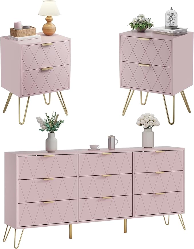3-Piece Bedroom Set with 6-Drawer Dresser & 2 Nightstands