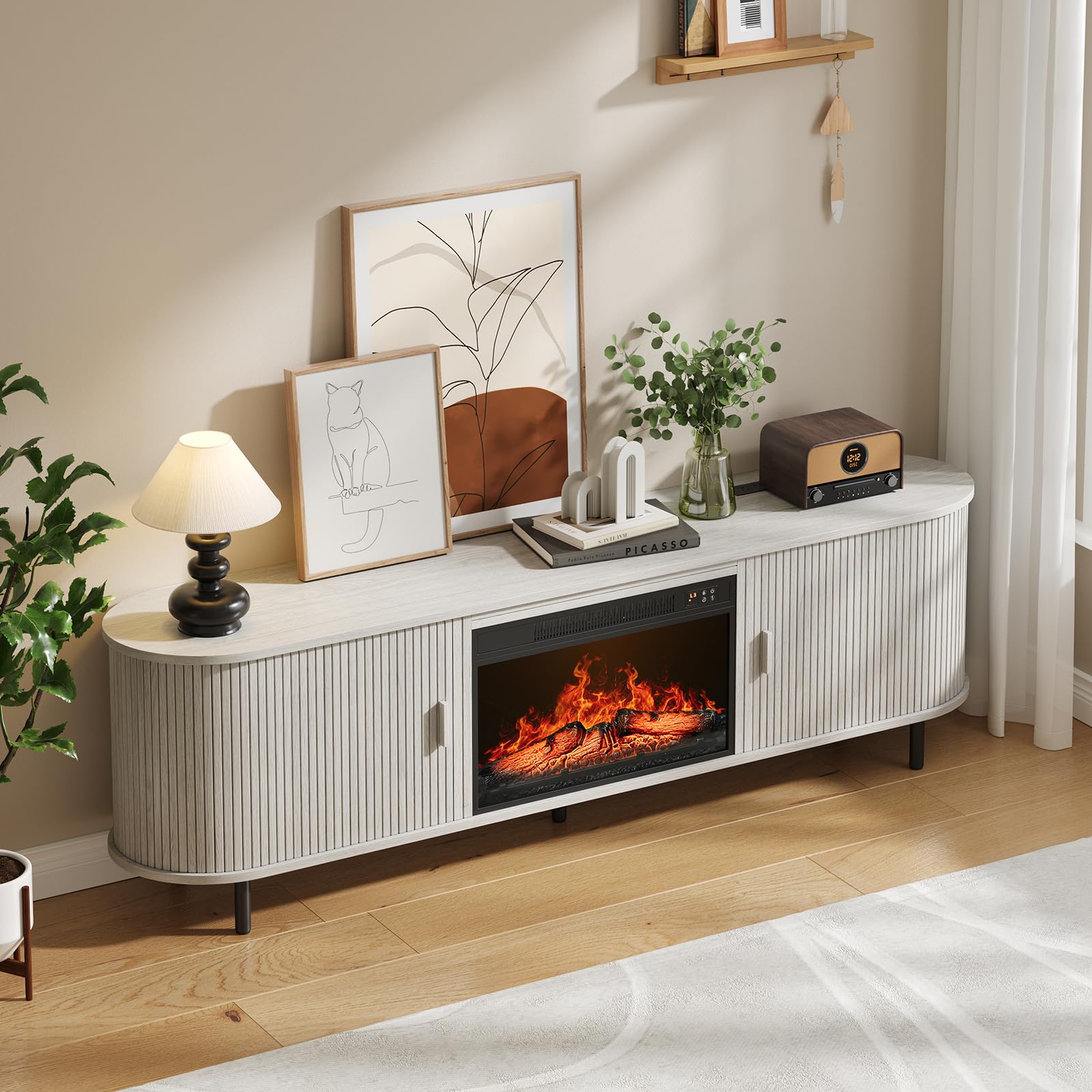 70.8" Fluted Fireplace TV Stand with 23" Electric Fireplace