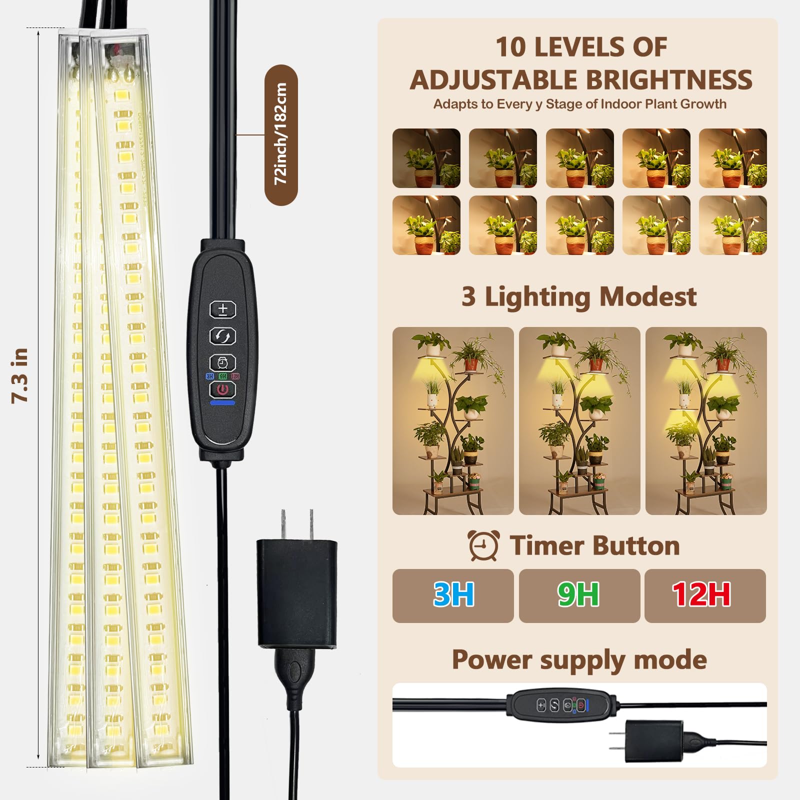 Multi-Tier Plant Stand with Grow Lights, 62" Tall